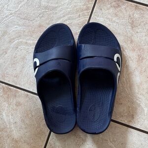 Navy Slide Sandals with White Logo